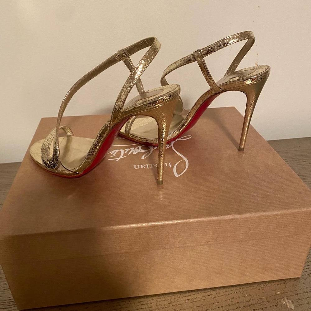 Christian Louboutin Gold Metallic Strappy High Heel Sandals - Picture 6 of 11